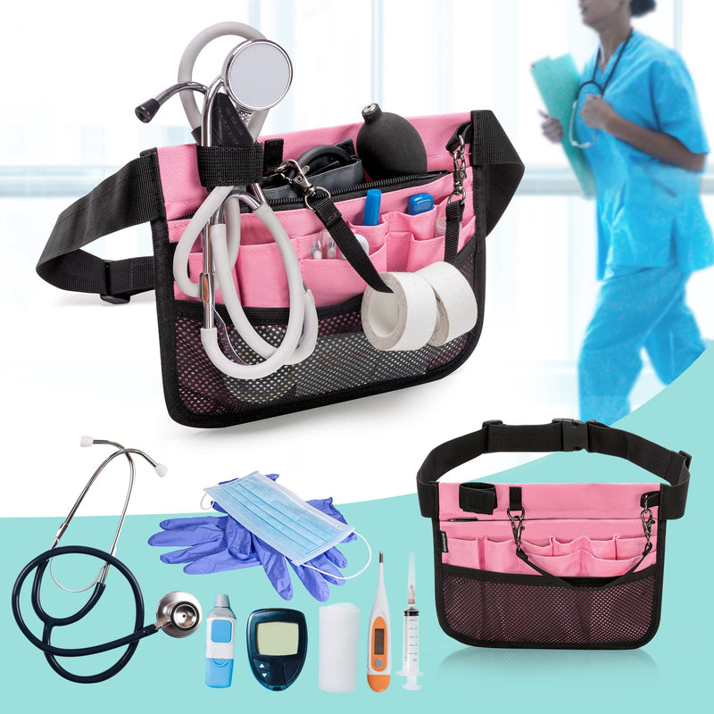 Damero Nurse Fanny Pack with Stethoscope Holder and Multiple Compartments, Nurse Waist Bag Vet Pouch, Nursing Organizer Belt Medical Gear Hip Bag for Bandage Scissors and Other Supplies,Pink Pink - NewNest Australia