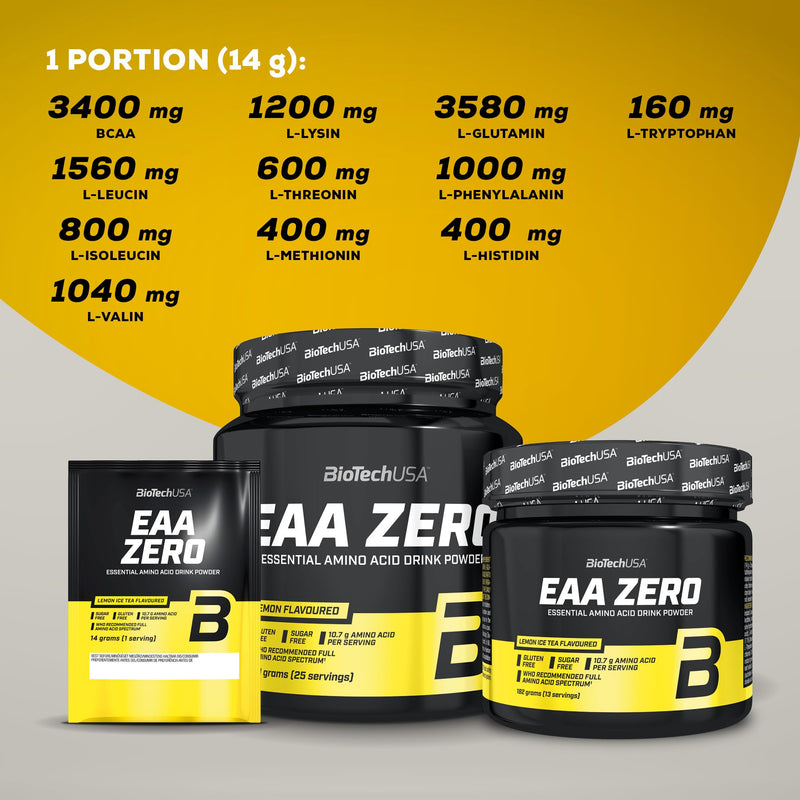 BioTechUSA EAA Zero - Essential Amino Acid Power | 7160mg EAA/serving | WHO recommended ratio | Sugar-free, gluten-free, 350 g, peach iced tea 350 g (pack of 1) - NewNest Australia