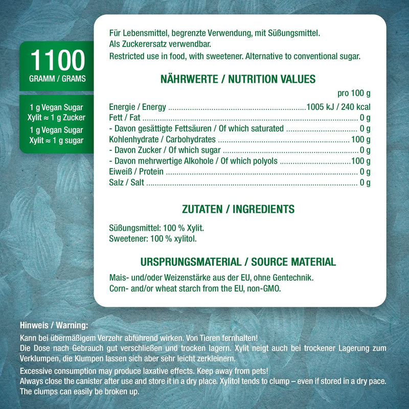 Pharmavital Vegan Sugar Xylitol - Table Sweets Made From 100% Xylitol Calorie-Reduced Sugar Substitute Sweetener Birch Sugar Free Tooth Friendly 1100 G, Produced In Germany - NewNest Australia
