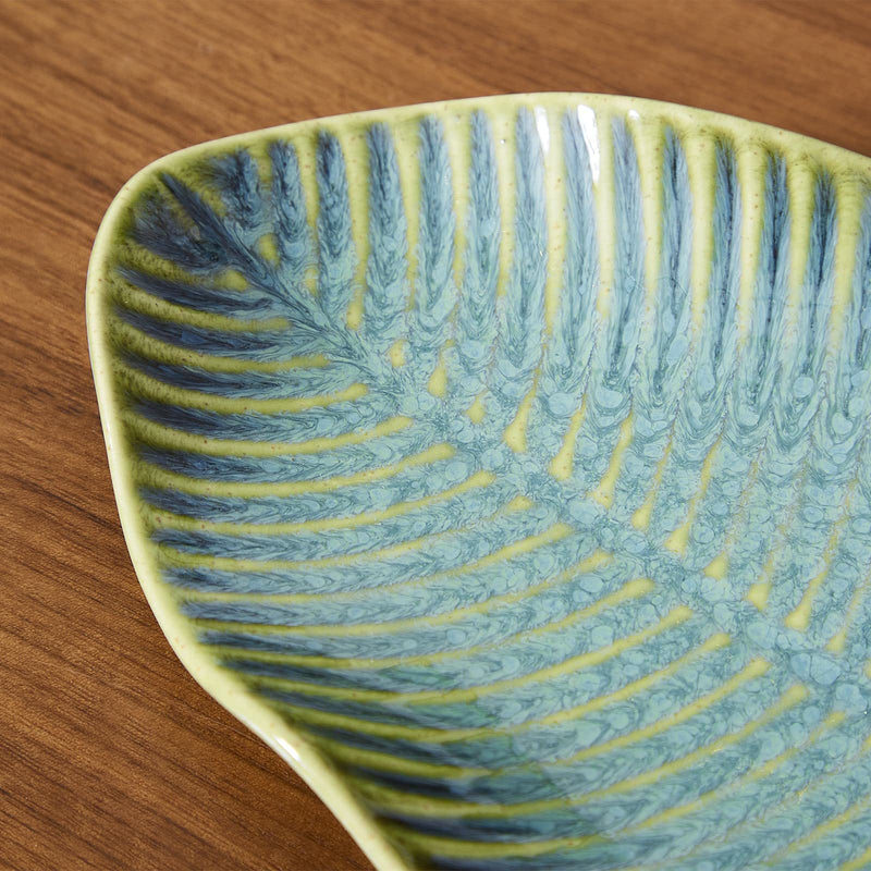 VOMANA Small Ceramic Decorative Tray, Green Pottery Trinket Tray, Porcelain Versatile Trinket Dish, Decorative Key Bowl with Green Patten Glaze for Jewelry Organizer Rings Holder Vanity Decor (11'' Leaf) 11'' Leaf - NewNest Australia
