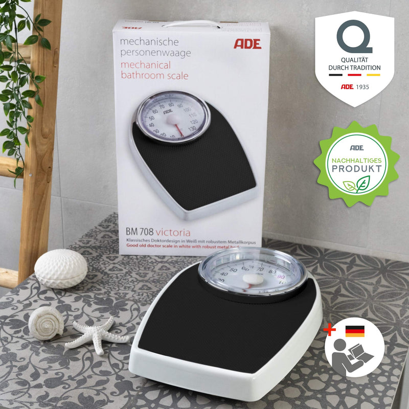 Ade Analogue Body Scales In A Retro Look | Non-Slip Weighing Surface | Mechanical Personal Scales With Extra Large Display | Without Battery | Up To 136 Kg | Black - NewNest Australia