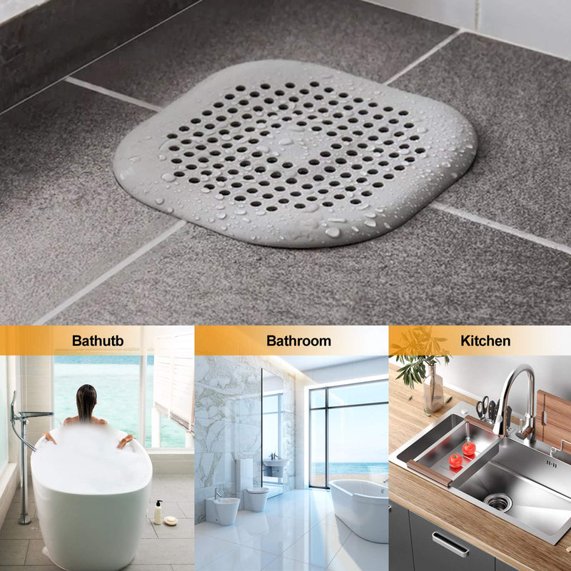 Hair Catcher,Square Hair Drain Cover for Shower Silicone Hair Stopper with Suction Cup,Easy to Install Suit for Bathroom,Bathtub,Kitchen 2 Pack (Grey) Grey - NewNest Australia