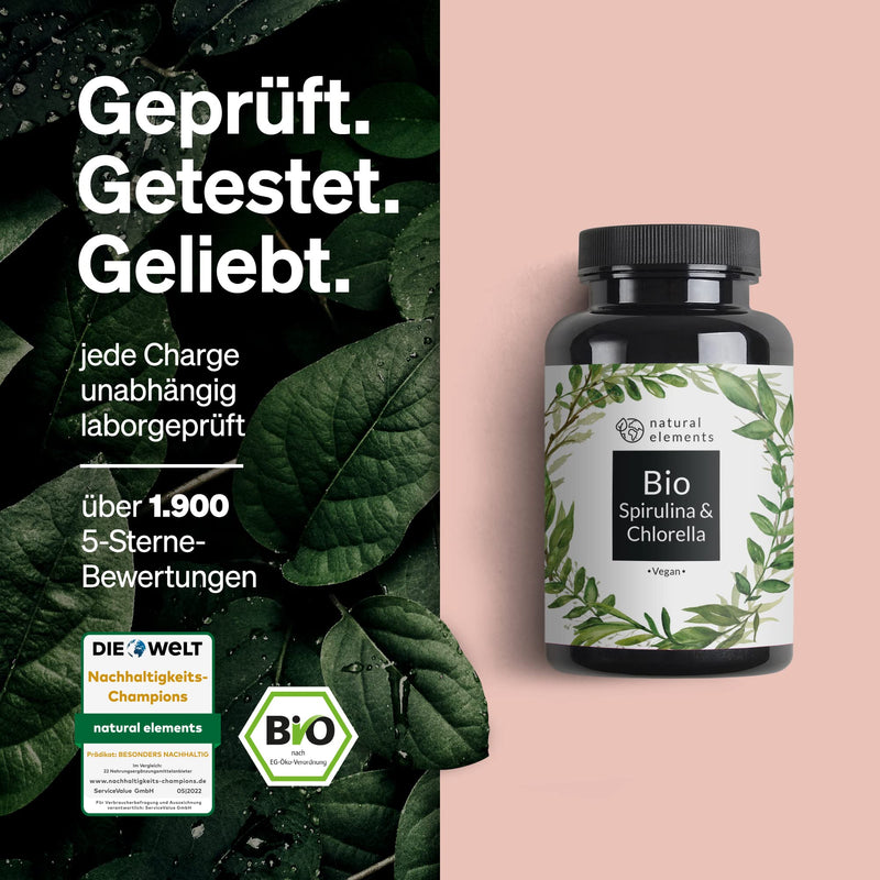 Organic Spirulina & Chlorella Pellets - 500 Tablets - Introductory Price - Certified Organic, Laboratory Tested, Without Additives, High Dosage, Vegan And Made In Germany - NewNest Australia