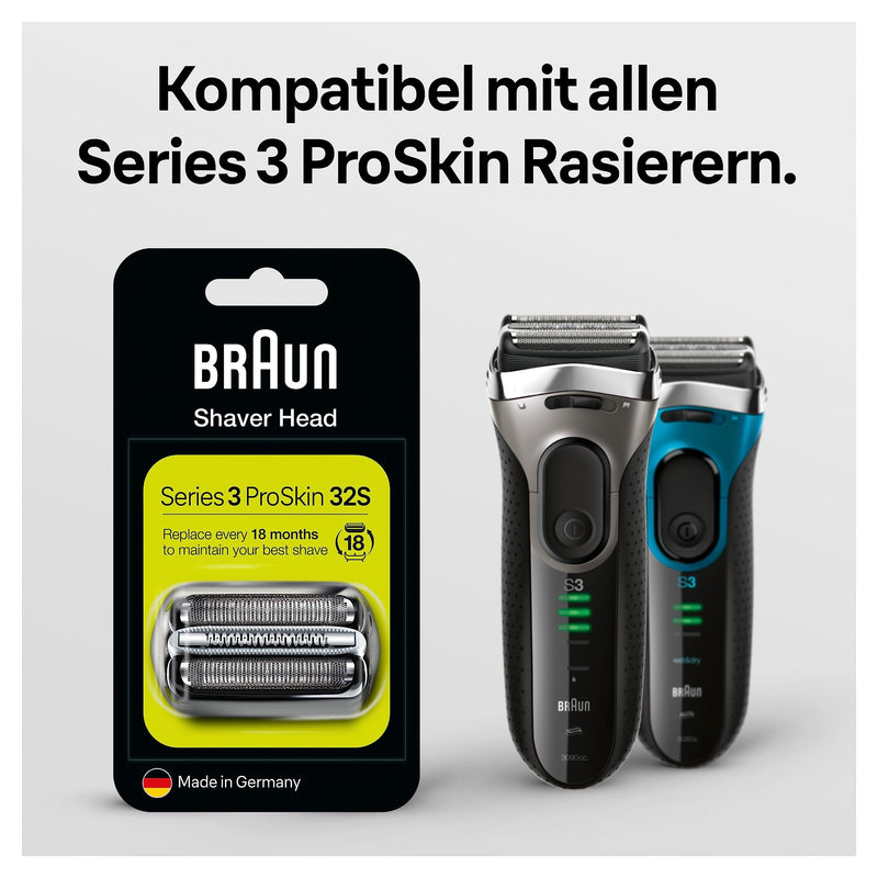 Braun Series 3 shaving head, electric razor, replacement shaving part compatible with men's razor Series 3 ProSkin, 32S, silver, pack of 1 single - NewNest Australia