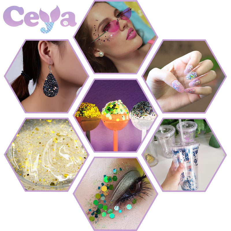 Ceya Holographic Chunky Glitter, 3.5oz/ 100g Black Craft Glitter Powder Mixed Chunky Fine Flakes Iridescent Nail Sequins for Nail Art, Hair, Epoxy Resin, Tumblers, Slime, Painting, Festival Decor - NewNest Australia