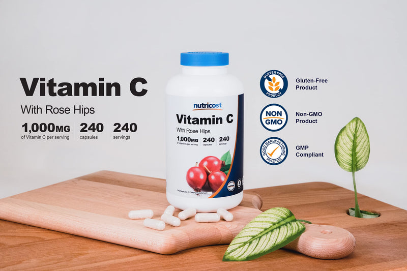 Nutricost Vitamin C with Rose Hips 1025mg, 240 Capsules - Vitamin C 1,000mg, Rose Hips 25mg, Premium, Non-GMO, Gluten Free Supplement 240 Count (Pack of 1) - NewNest Australia