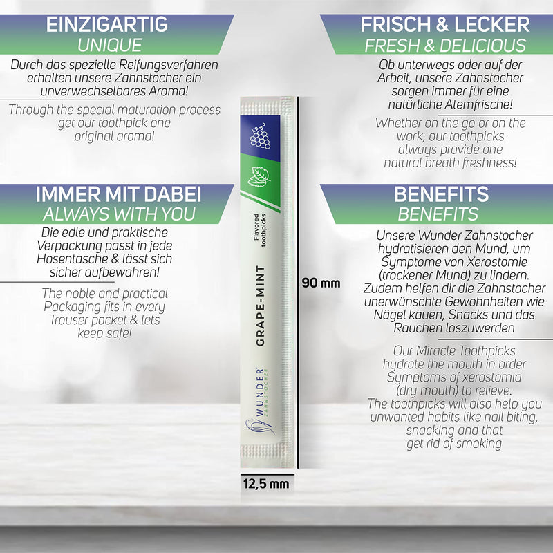 Wonder Toothpicks With Flavor, 100 X Toothpicks, Individually Packed, In 7 Refreshing Varieties, Gentle Oral Hygiene, Fresh Breath, Individually Packed Toothpicks With Flavor (Grape/Mint) - NewNest Australia