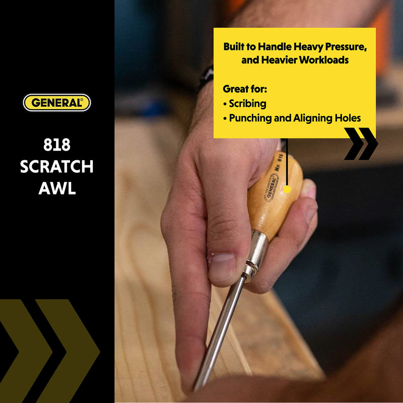General Tools Scratch Awl Tool with Hardwood Handle - Scribe, Layout Work, & Piercing Wood - Alloy Steel Blade 1 - NewNest Australia