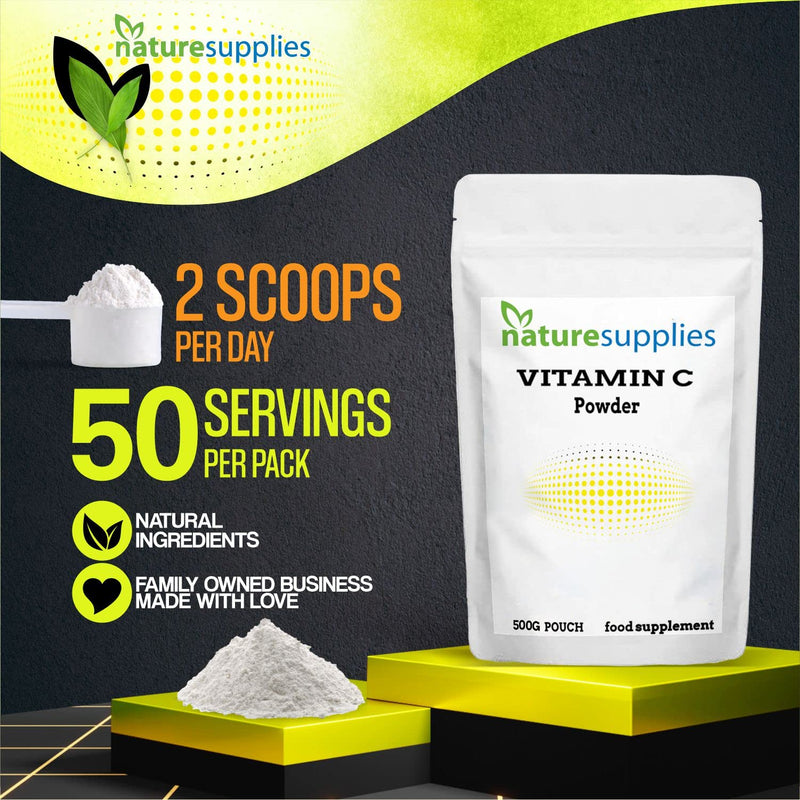 Vitamin C Powder 500g Ascorbic Acid UK Non GMO - Pharmaceutical Grade, Highly Concentrated No Chemicals in Our Supplements - Suitable for Vegans - Naturesupplies 500 g (Pack of 1) - NewNest Australia
