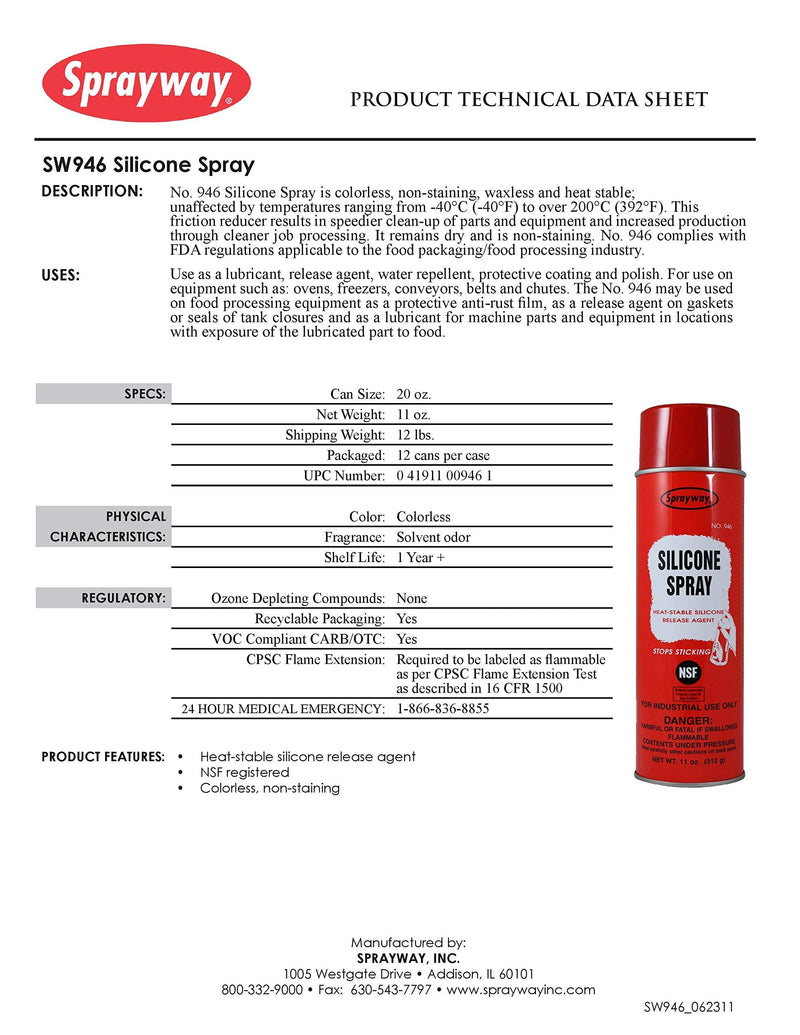 Sprayway SW946 Silicone Spray and Release Agent, 11 oz 1 - NewNest Australia