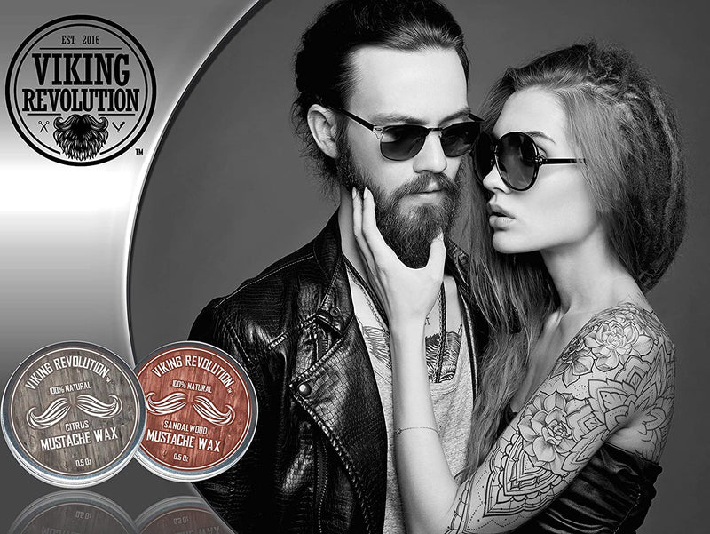 Viking Revolution Mustache Wax, Pack of 2 - Beard & Mustache Wax for Men - Strong Hold Helps Tame & Style (Citrus & Sandalwood, Pack of 2) Sandalwood, Citrus - NewNest Australia