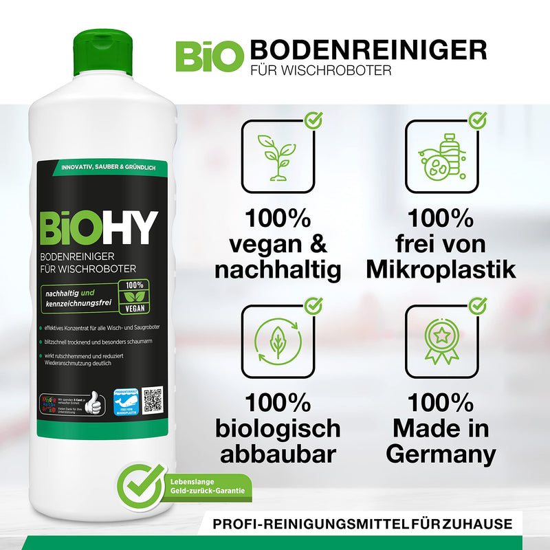 Biohy Floor Cleaner For Mopping Robots (1L Bottle) + Dispenser | Cleaning Agent Concentrate For All Mopping And Vacuum Robots With Wet Function Streak-Free And Low-Foam | Sustainable & Ecological 1 L (Pack Of 1) - NewNest Australia