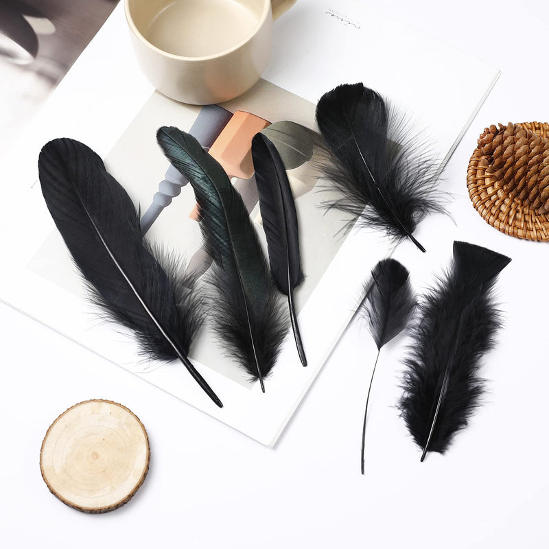 Larryhot Black Craft Feathers Bulk - 240pcs 6 Style Mixed Natural Feathers for Wedding Home Party, Dream Catcher Supplies and DIY Crafts (Black) - NewNest Australia