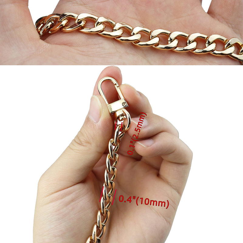 HEEHEE 7.9" Purse Chain Strap More Upscale Color Tone Wearing Comfortable 0.4" Wide Extra Thick Quality Metal Flat Chains Replacement Straps with Buckles Gold 1 PCS for Shoulder Cross Body Handbag Gold 7.9" - NewNest Australia
