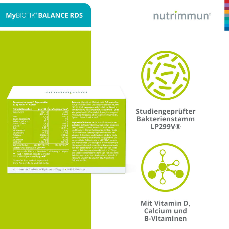 Nutrimmun Mybiotik Balance Rds (40 X 2 G Powder, 40 Capsules) - Food For Diet Management For Irritable Bowel Syndrome - With Bacteria Strain Lp299V As Well As Vitamin D, Calcium And B Vitamins - NewNest Australia