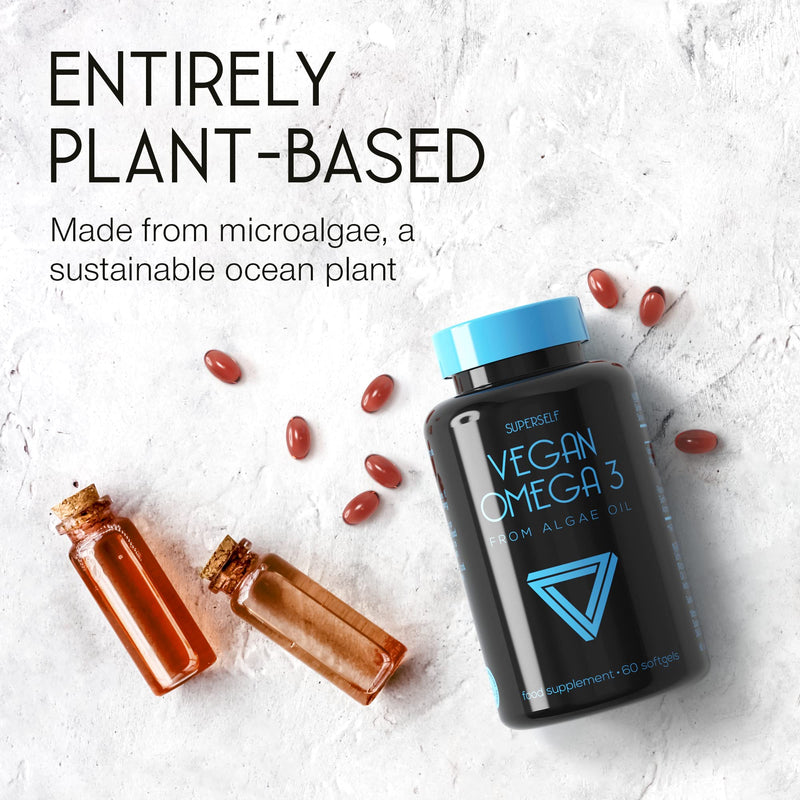 Vegan Omega 3 Capsules - Algae Oil 500mg - High Strength DHA 250mg with Astaxanthin, Flaxseed Oil & Vitamin E - 60 Easy to Swallow Softgel Tablets - Sustainable Vegetarian Supplement - NewNest Australia