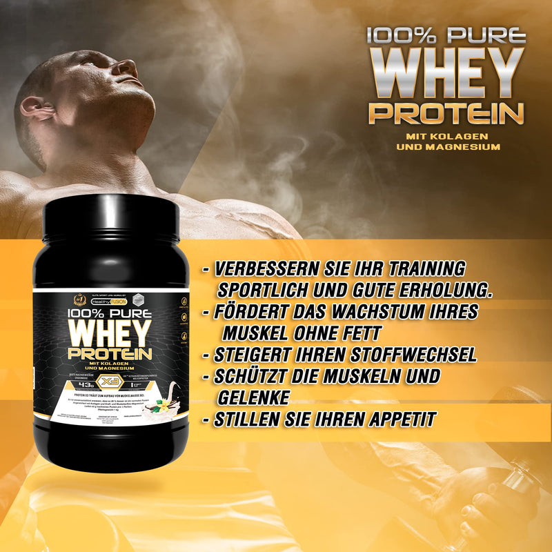 Healthy Fusion Whey Protein, Pure Whey Protein With Collagen + Magnesium, Strengthens And Builds Muscle Mass, Improves Your Training, 1000 G Protein (Vanilla) - NewNest Australia