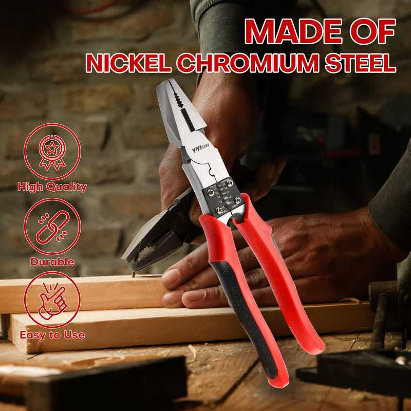 YIYITOOLS Lineman's Pliers, Combination Pliers with Wire Stripper/Crimper/Cutter Function, Heavy Duty Side Cutting High-Leverage Plier, 8-1/2 inch (HX-1-002) - NewNest Australia