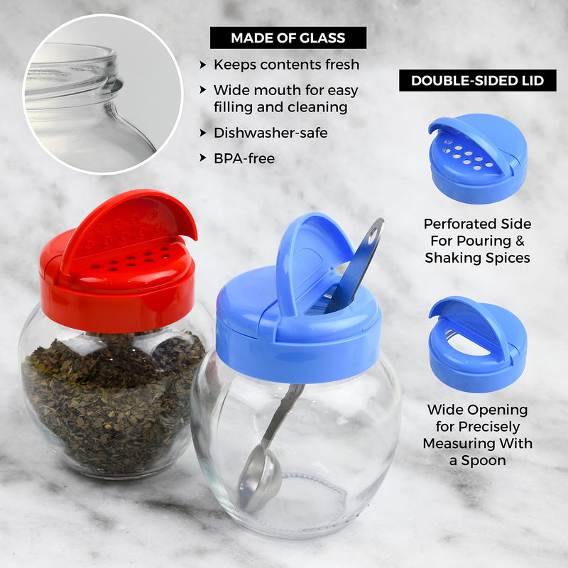 Tibello Spice Containers Glass Spice Jars, 7oz Spice Bottles And Dual Lid Sifter Shaker And Spoon Opening Spice Shaker - Pack of 2 - NewNest Australia