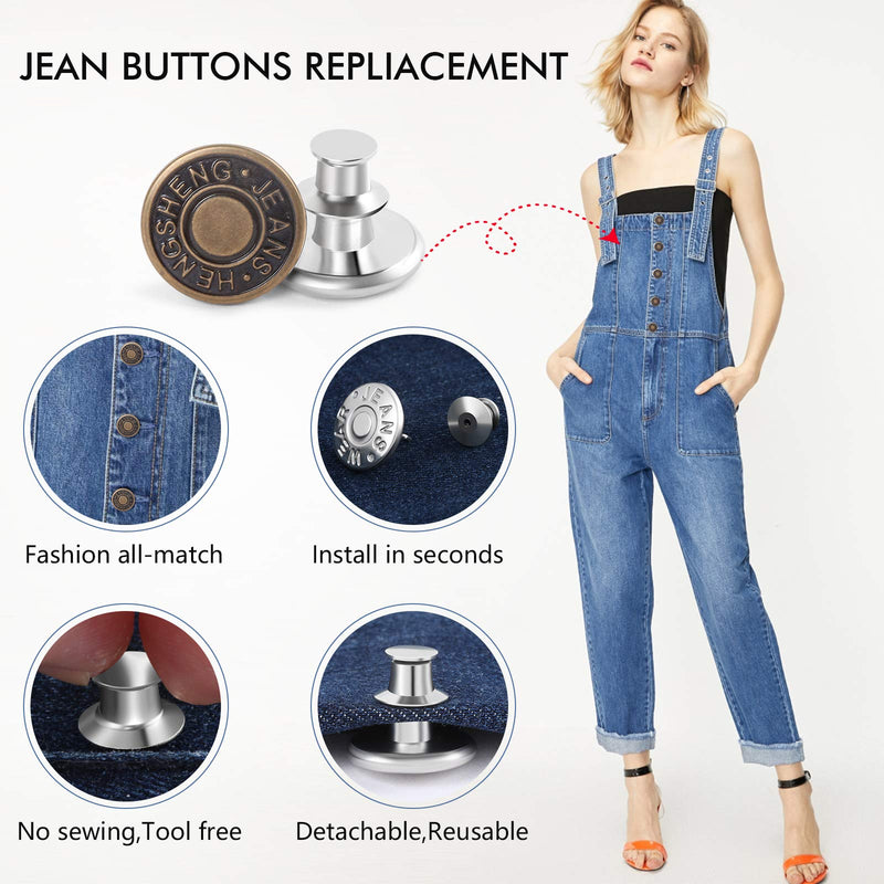 8 Sets Button Pins for Jeans, Jean Button Pins for Loose Jeans, No Sew and No Tools Instant Replacement Snap Tack Pant Button, Ceryvop Reusable and Adjustable Metal Pants Button Tightener 8Pcs Copper Silver - NewNest Australia