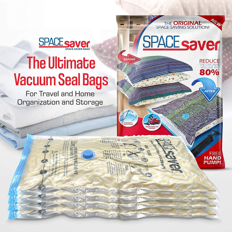 Spacesaver Premium Vacuum Storage Bags. 80% More Storage! Hand-Pump for Travel! Double-Zip Seal and Triple Seal Turbo-Valve for Max Space Saving! (Medium 6 Pack, 70x50cm, Fits 8-10 Sweaters) Medium 6 Pack - NewNest Australia