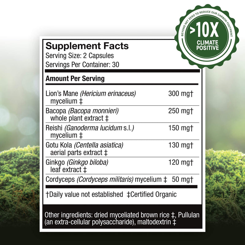 Host Defense, MycoBotanicals Brain, Promotes Concentration, Memory and Cognitive Functioning, Daily Mushroom and Herb Supplement, Vegan, Organic, 60 Capsules (30 Servings) Standard Packaging - NewNest Australia