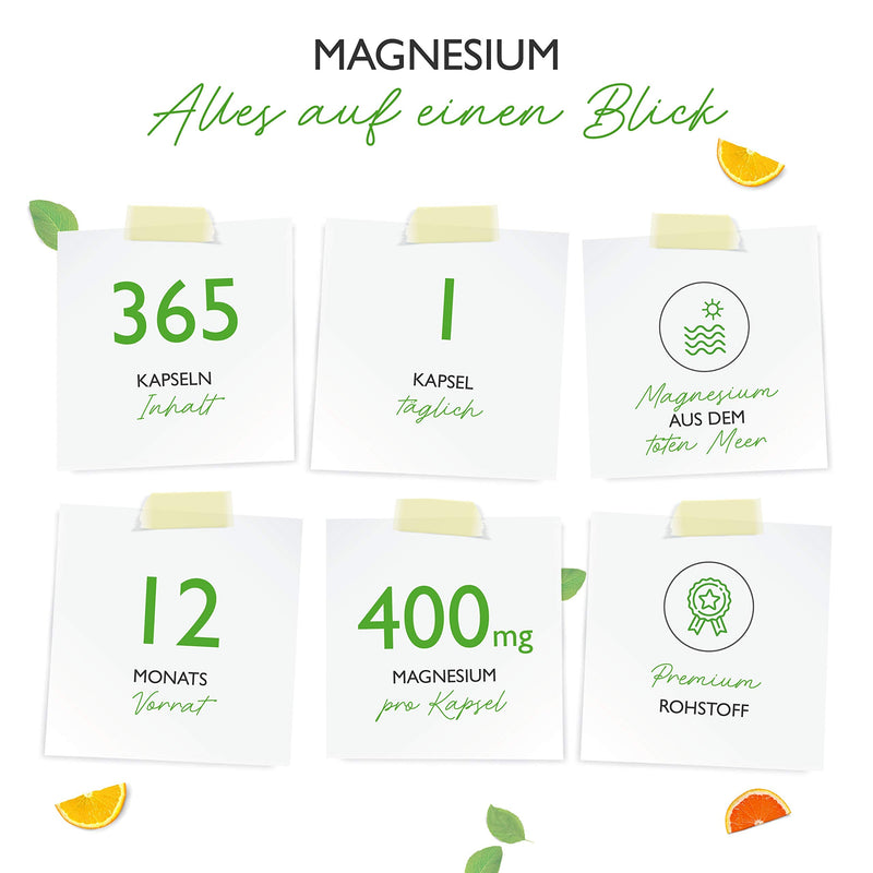 Magnesium - 365 capsules (12 months) - 665 mg per capsule, of which 400 mg is elemental magnesium - Laboratory tested - High dosage - No unwanted additives - Vegan - NewNest Australia