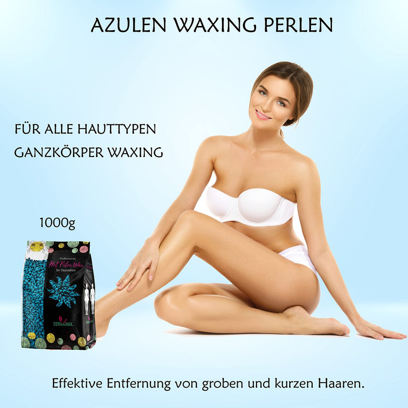 Dermawax Azulene Film Wax with Coconut Oil Hot Wax Hard Wax Waxing Beads Wax Beads for Professional Hair Removal Face Legs Arms Armpits Back Hair Removal (1 kg) 1 kg (Pack of 1) - NewNest Australia