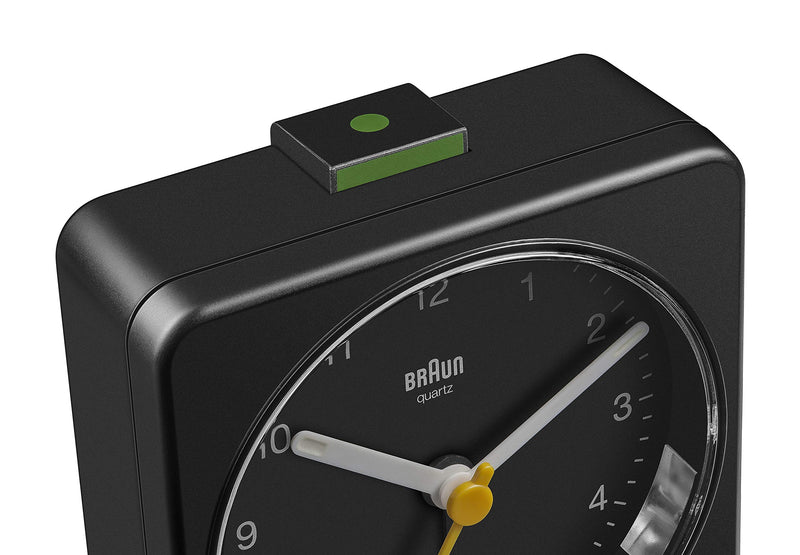 NewNest Australia - Braun Classic Analogue Alarm Clock with Snooze and Light, Quiet Quartz Sweeping Movement, Crescendo Beep Alarm in Black, Model BC03B. 