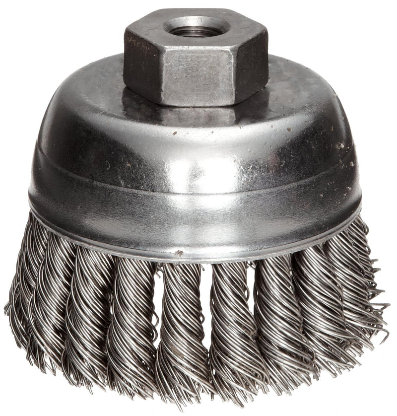 Weiler 13256 2-3/4" Single Row Knot Wire Cup Brush, .020" Stainless Steel Fill, 3/8"-24 Unf Nut, Made in the USA 2-3/4" Dia .020" Wire Size x 1" Trim Length - NewNest Australia