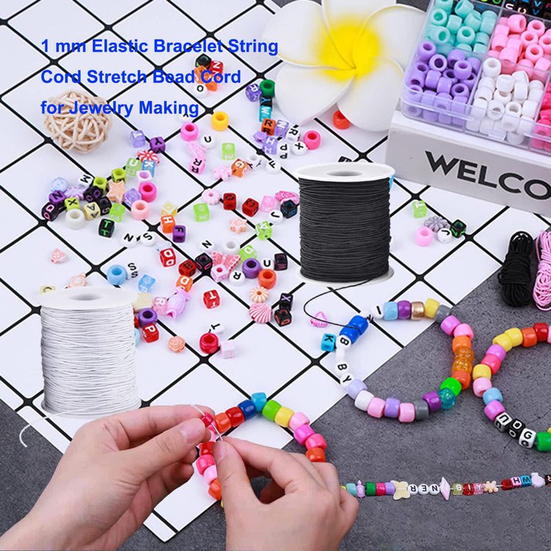 Elastic Cord for Bracelets, 2 Rolls 1 mm 330 Feet Sturdy Bracelet String, Stretchy Elastic String for Jewelry Making, Necklaces, Beading Black+White - NewNest Australia