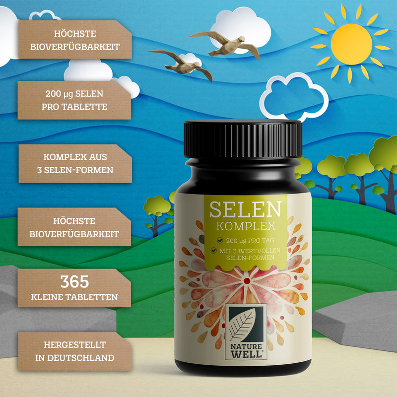 High-dose selenium 365x 200µg tablets Complex from 3 high-quality selenium sources: selenium yeast, selenomethionine & sodium selenite, without unwanted additives, 100% vegan 1x 365 tablets - NewNest Australia