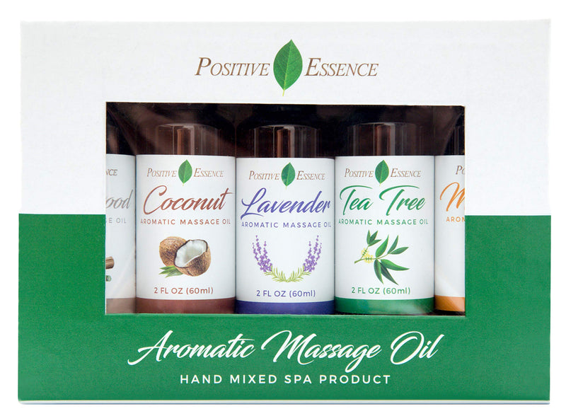 Positive Essence Massage Oil Therapy Body Oil - Relaxing Massage Oil Set Natural Ingredients - Jojoba, Sweet Almond, Vitamin E For Skin Care - 5 Unique Fragrances - 60Ml - NewNest Australia