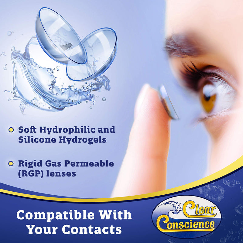 Clear Conscience Contact Lens Solution, Contact Solution & Saline Solution for Complete Eye Solution - Multipurpose Solution for Contact Lenses with Cruelty Free Instruction Guide, 12oz (Pack of 1) 12 Fl Oz (Pack of 1) - NewNest Australia
