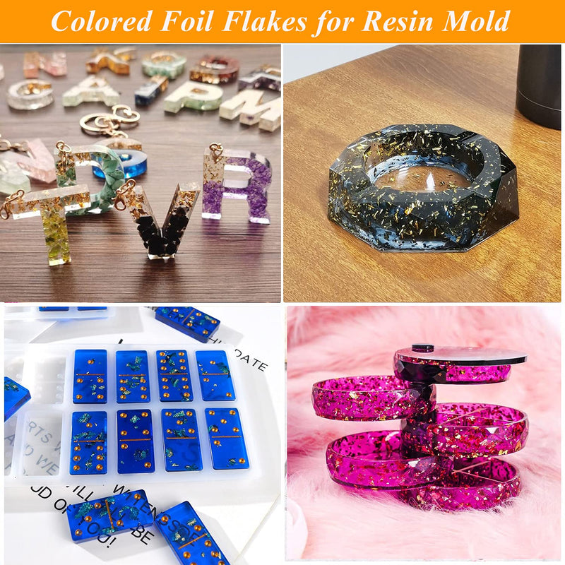 Gold Foil Flakes for Resin, Yibeishu10 Colors Metallic Foil Flakes,Gilding Flakes for Nails, Crafts (Gold, Silver, Copper, Black, Green, Blue, Blue Silver, Black Gold, Purple, Peach) 10 Color - NewNest Australia