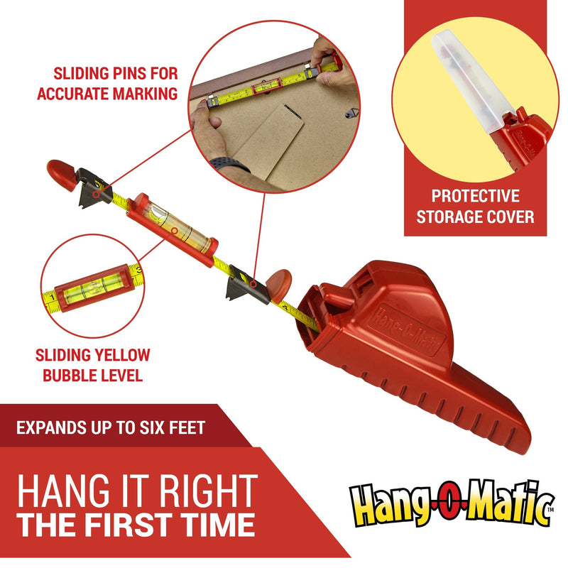 Hang-O-Matic All-in-One Picture Hanging Tool, Picture Hanger, Picture Frame Level Ruler, Perfect to Hang Pictures, Mirrors, TVs, and Shelves Red - NewNest Australia