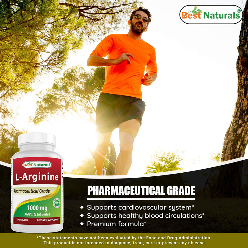 (New Improved Formula) Best Naturals L-Arginine 1000 mg 120 Tablets - Pharmaceutical Grade L Arginine Supplement Promotes Nitric Oxide Synthesis - NewNest Australia