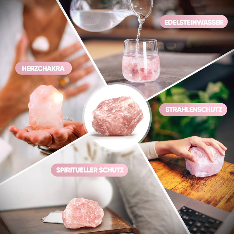 PURAJA rose quartz natural stone | Premium raw stone for use as a computer stone, water stone, healing stone, lucky stone or decoration 100 - 200 g - NewNest Australia