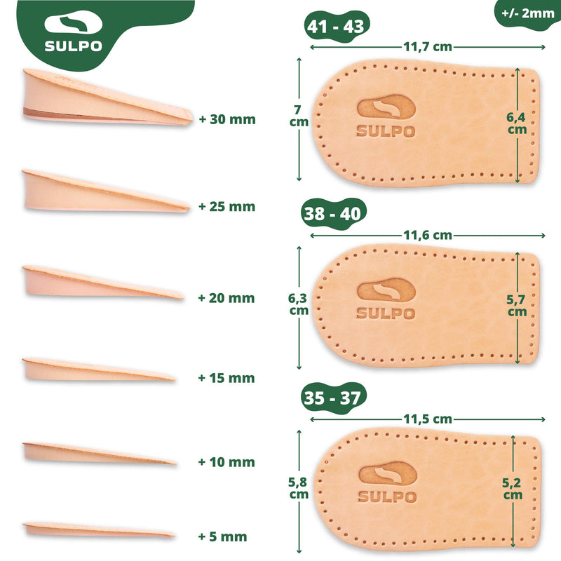 SULPO heel raising insoles - heel wedge for shoe elevation - high sole, boost sole - leather heel cushion - making insoles bigger - heel spur insoles - orthopedic wedge 5 mm L - 41-43 - NewNest Australia