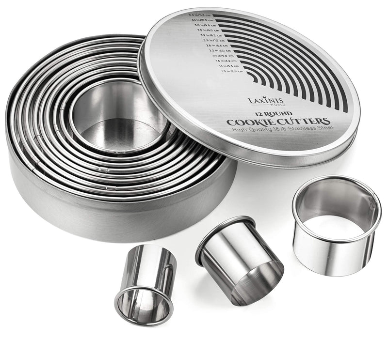 NewNest Australia - Round Cookie Biscuit Cutter Set, 12 Graduated Circle Pastry Cutters, Heavy Duty Commercial Grade 18/8 304 Stainless Steel Cookie And Dough Cutters 