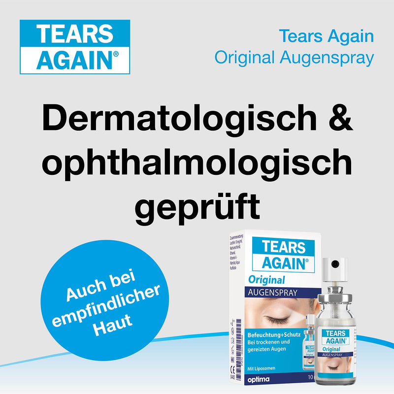 Tears Again Original Eye Spray Against Dry Eyes 10Ml - Also Suitable For Children - Helps With Tired, Burning And Irritated Eyes - No Preservatives - With Liposomes - NewNest Australia