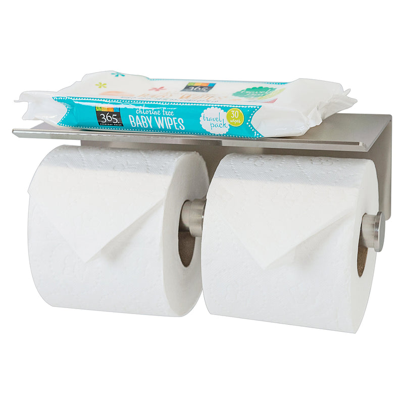 Neater Nest Adhesive Double Toilet Paper Holder with Phone Shelf, Supports Large Rolls, Modern Style (Brushed, 2-Roll) Brushed - NewNest Australia