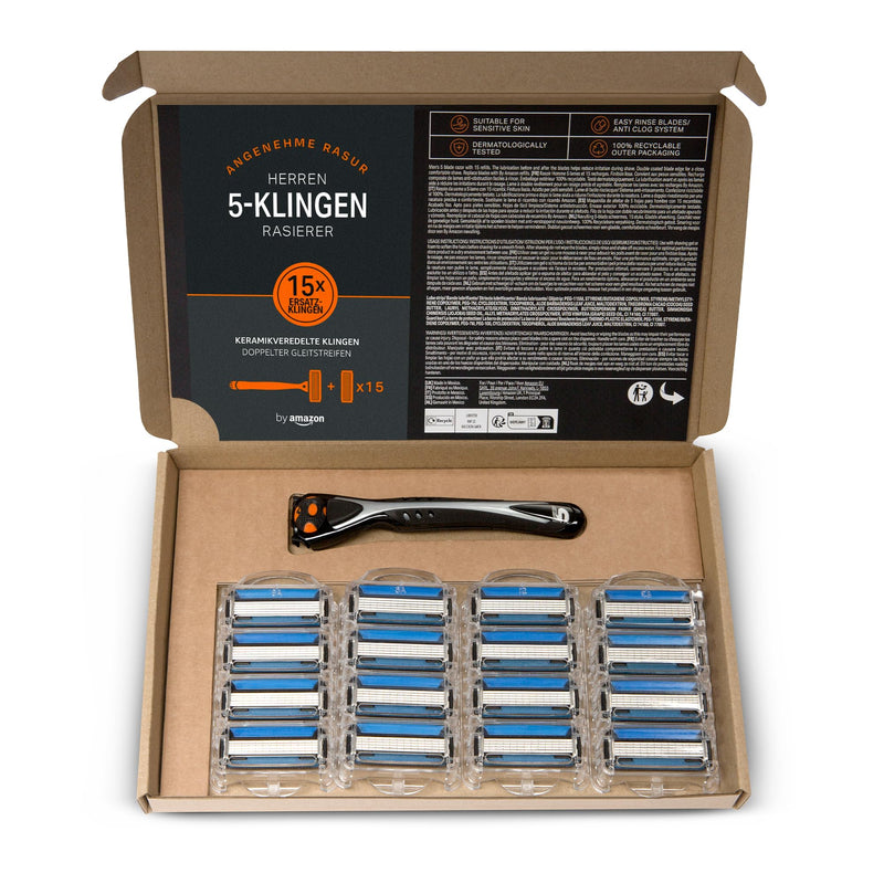 by Amazon Men's Razor with 5 Blades, Multi-Colour, 17 Piece Set, 1 Piece + 16 Refill Packs Modern - NewNest Australia