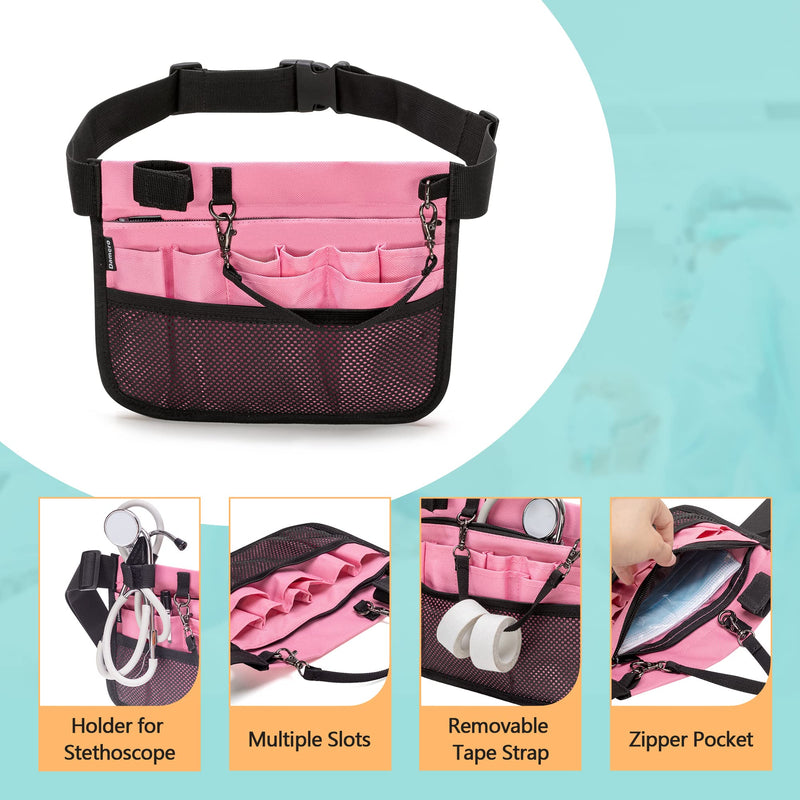 Damero Nurse Fanny Pack with Stethoscope Holder and Multiple Compartments, Nurse Waist Bag Vet Pouch, Nursing Organizer Belt Medical Gear Hip Bag for Bandage Scissors and Other Supplies,Pink Pink - NewNest Australia