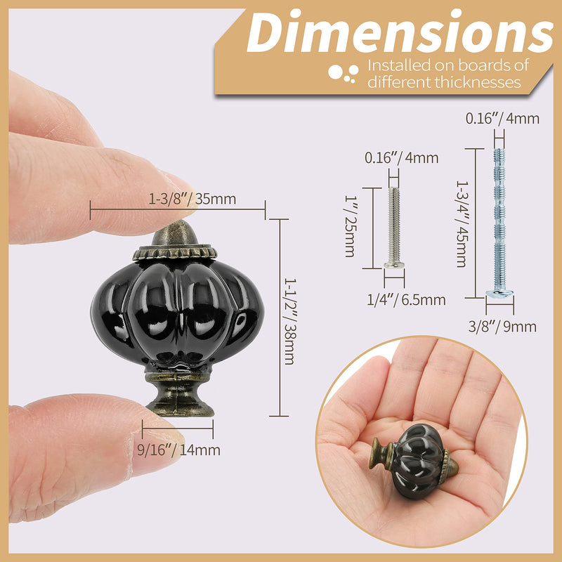 Zernmiarder Black Ceramic Knobs 12 Pack - Pumpkin Cabinet Knobs Retro Dresser Knobs - Vintage Drawer Pulls with Screws for Closet Drawer Cupboard Cabinet and DIY Home Project - NewNest Australia