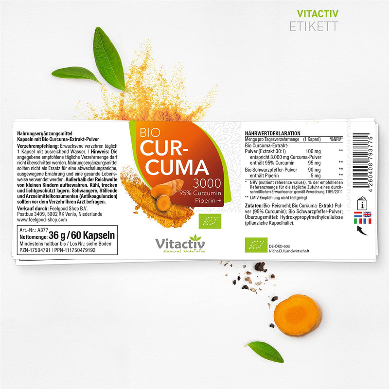 Bio Curcuma 3000, Highly Dosed Ayurvedic Organic Turmeric Capsules With Piperine (Pepper) For Best Bioavailability, 95% Curcumin Content Through 30:1 Extraction, Equivalent To 3000 Mg Turmeric Powder, 60 Capsules - NewNest Australia