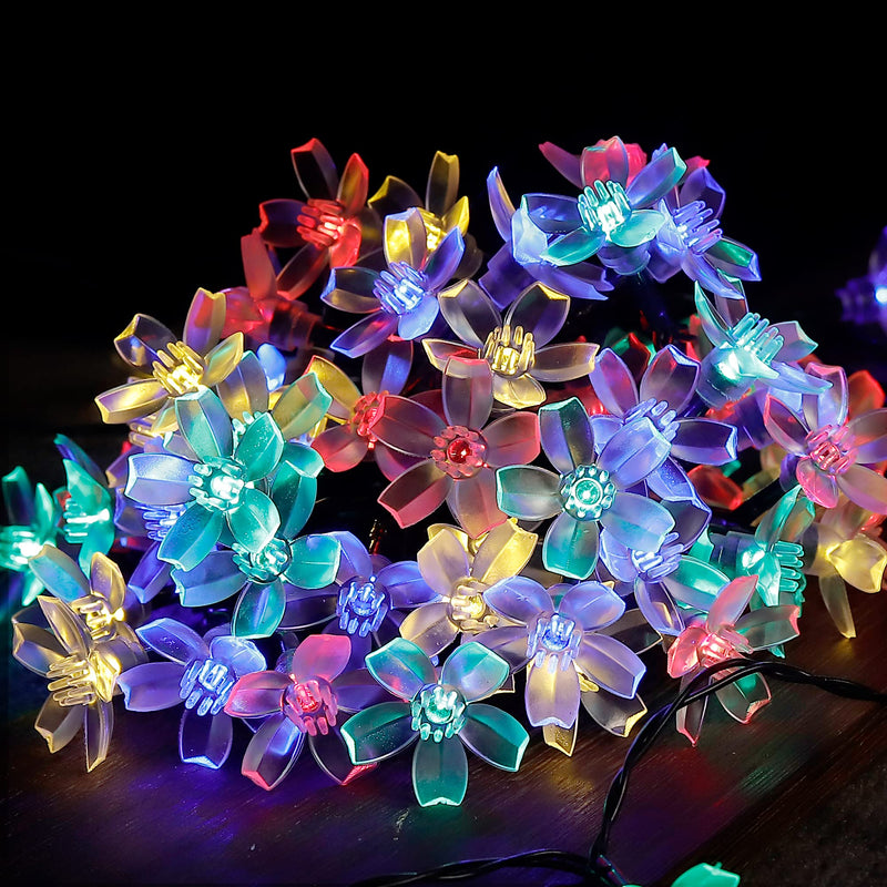 Solar Christmas String Lights by HEYFUNi,2 Pack 21FT 50LED Multicolor Cherry Blossom Outdoor Lights, 8 Modes Color Changing, IP44 Waterproof, Auto on/Off Function,Multicolor Cherry Flower - NewNest Australia