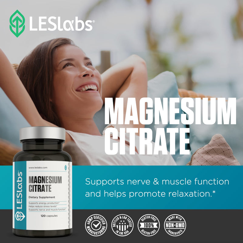 LES Labs Magnesium Citrate, Non-GMO Supplement, 750mg, 120 Capsules - NewNest Australia