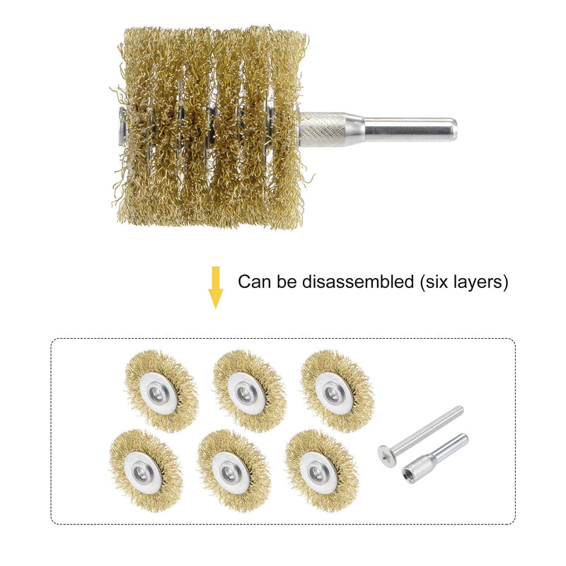 uxcell Wire Wheel Brush, 1.57" x 1.61" Stainless Steel Brass Plated Coarse Crimped Wire 0.012" with 1/4" (6mm) Round Shank for Cleaning Rust Stripping Abrasive 2pcs - NewNest Australia