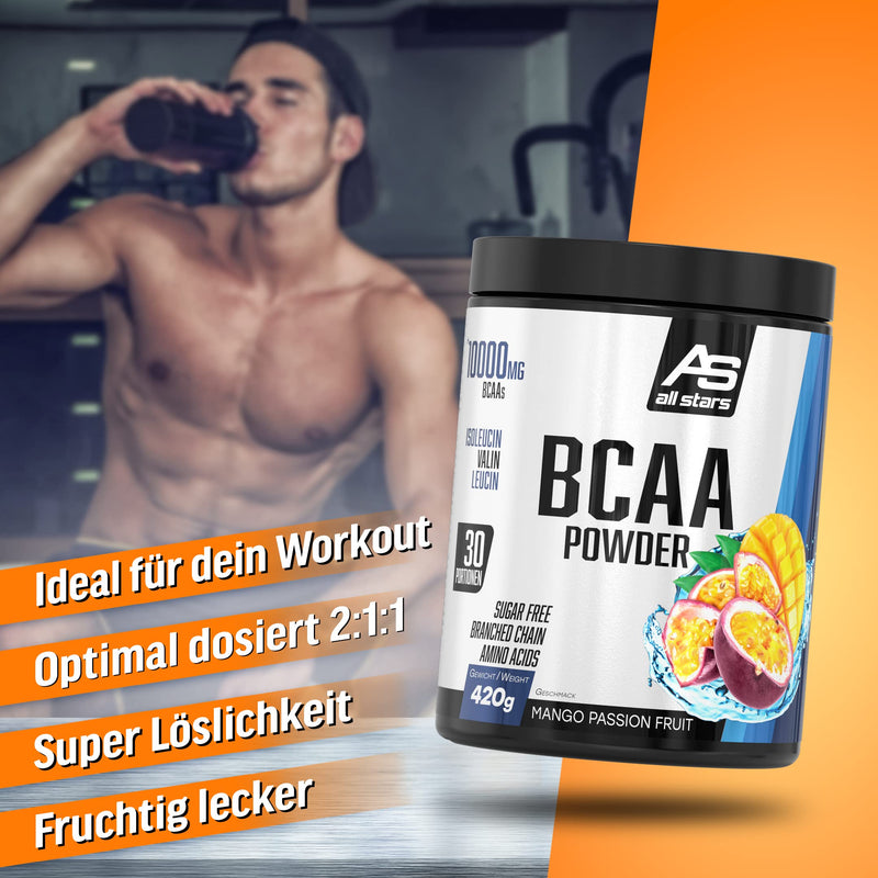 All Stars Bcaa Powder 420 G Sugar-Free & Vegan I Branched Chain Amino Acids I High-Quality Protein Powder With L-Leucine + L-Valine + L-Isoleucine I Protein Shake With Mango Passion Fruit Flavor - NewNest Australia